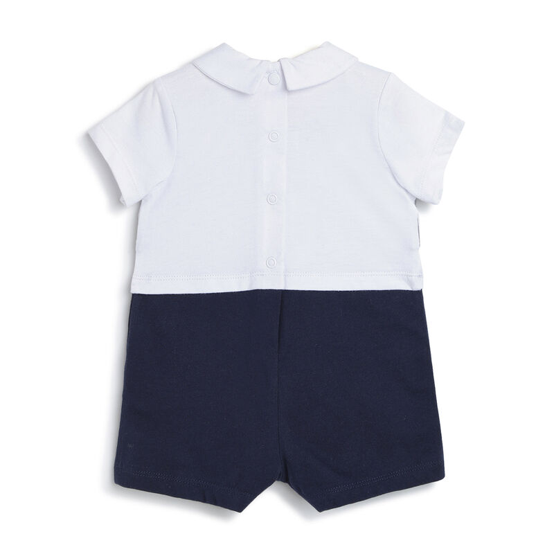 Boys Dark Blue Checked Short Sleeve Rompers image number 1